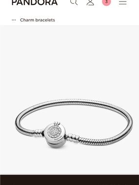 Pandora Silver Pave Crown Clasp Snake Chain Bracelet